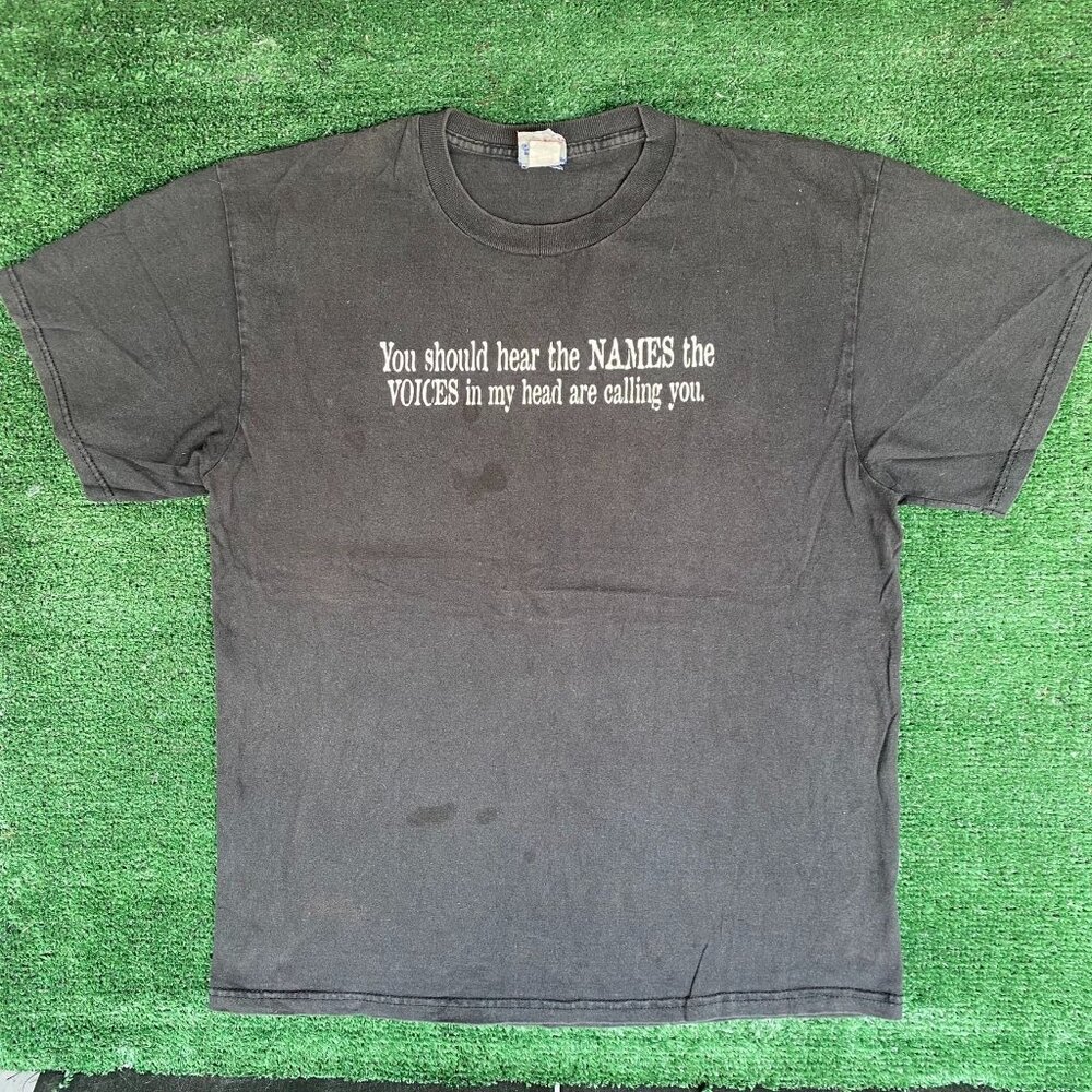 Vintage Y2K Funny Quote T-Shirt Faded Black Boxy Grunge Punk Crazy Insane